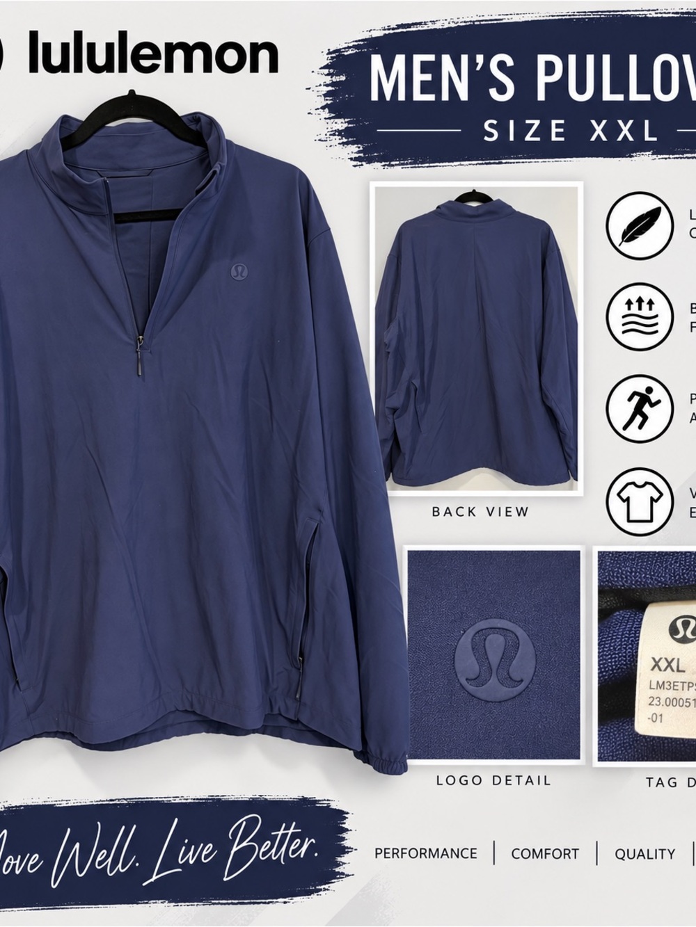 lululemon athletica Men’s Quarter-Zip Pullover — Navy Blue
